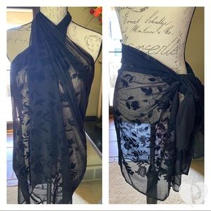 NWOT Adrienne Vittadini Multi way sarong swim coverup Black embossed mesh